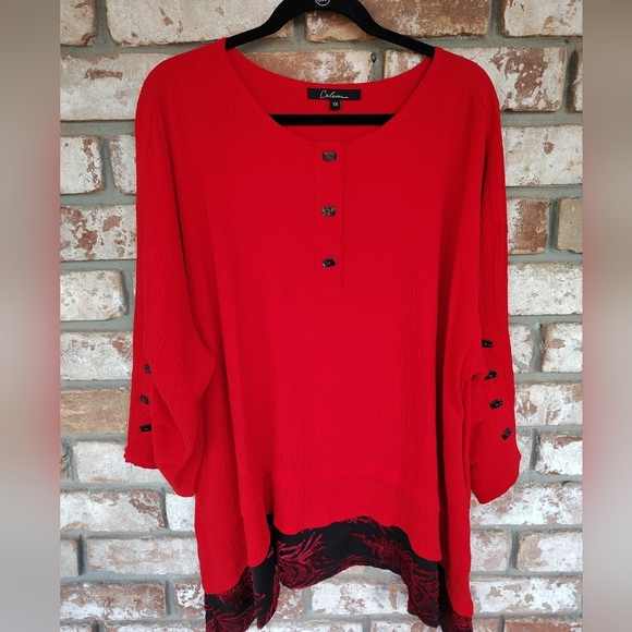 Calessa Women's Artsy Asymmetric Red Tunic Top Sz 1X Party Event Art Teacher - Picture 1 of 8